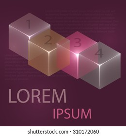3d glowing transparent cubes for infographics. Colorful abstract background with three-dimentional geometric elements. Vector geometry for logo design, presentations and web.
