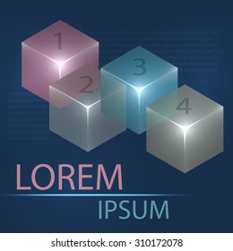 3d glowing transparent cubes for infographics. Colorful abstract background with three-dimentional geometric elements. Vector geometry for logo design, presentations and web.