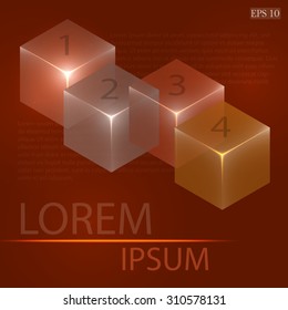3d glowing transparent cubes for infographics. Colorful abstract background with three-dimentional geometric elements. Vector geometry for logo design, presentations and web.