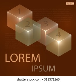 3d glowing transparent cubes for infographics. Colorful abstract background with three-dimentional geometric elements. Vector geometry for logo design, presentations and web.