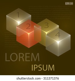 3d glowing transparent cubes for infographics. Colorful abstract background with three-dimentional geometric elements. Vector geometry for logo design, presentations and web.