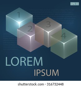 3d glowing transparent cubes for infographics. Colorful abstract background with three-dimentional geometric elements. Vector geometry for logo design, presentations and web.