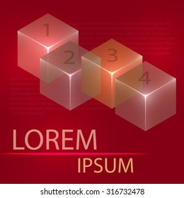 3d glowing transparent cubes for infographics. Colorful abstract background with three-dimentional geometric elements. Vector geometry for logo design, presentations and web.
