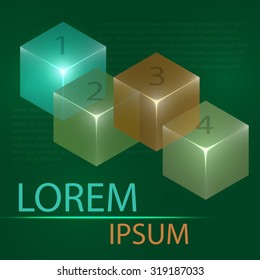 3d glowing transparent cubes for infographics. Colorful abstract background with three-dimentional geometric elements. Vector geometry for logo design, presentations and web.