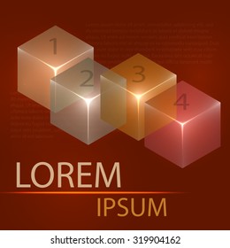 3d glowing transparent cubes for infographics. Colorful abstract background with three-dimentional geometric elements. Vector geometry for logo design, presentations and web.