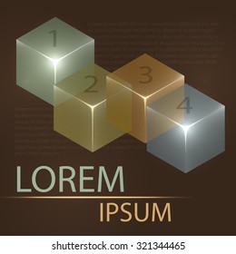 3d glowing transparent cubes for infographics. Colorful abstract background with three-dimentional geometric elements. Vector geometry for logo design, presentations and web.