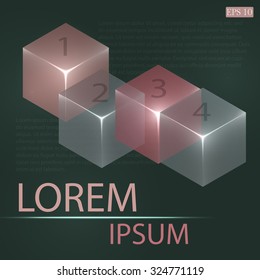 3d glowing transparent cubes for infographics. Colorful abstract background with three-dimentional geometric elements. Vector geometry for logo design, presentations and web.