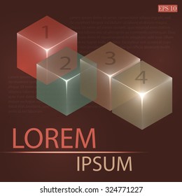 3d glowing transparent cubes for infographics. Colorful abstract background with three-dimentional geometric elements. Vector geometry for logo design, presentations and web.