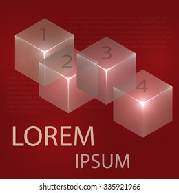 3d glowing transparent cubes for infographics. Colorful abstract background with three-dimensional geometric elements. Vector geometry for logo design, presentations and web.