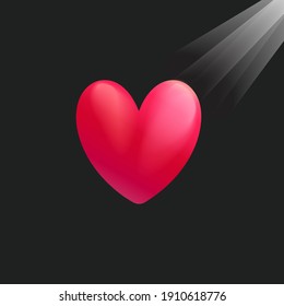 3D vectorial brillante forma de un solo corazón con focos realistas lámpara de luz de noche