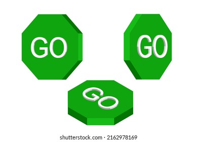 3D GO traffic sign vector set, isolated on white background, traffic rules concept, traffic sign collection from different angles, driver signboards, GO warning signs, octagon shape