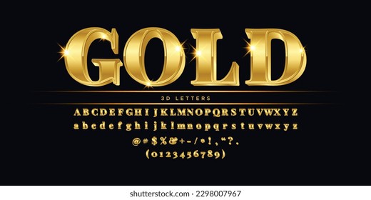 3D Gold Alphabet Letters with Numbers and Symbols 3D Font golden letters