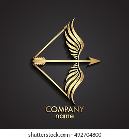 3d gold arrow with wings bow logo