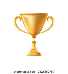 3D Gold Award Cup. Winner trophy. Award ceremony for best result in contest, sport or competition. Prize for first place in championship, success in tournament. Vector illustration. EPS 10.