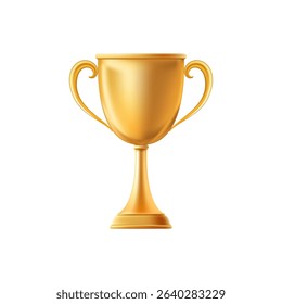 3D Gold Award Cup. Winner trophy. Award ceremony for best result in contest, sport or competition. Prize for first place in championship, success in tournament. Vector illustration. EPS 10.