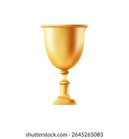 3D Gold Award Cup. Winner trophy. Award ceremony for best result in contest, sport or competition. Prize for first place in championship, success in tournament. Vector illustration. EPS 10.