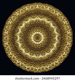 3d Gold Baroque Damask style floral round mandala pattern. Ornamental vector background. Modern circle radial golden mandala with lines vintage flowers. Luxury Deco ornament.  Surface endless texture.