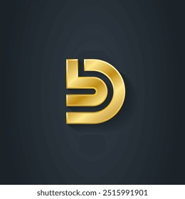 Monograma 3D Gold BD: Emblema metálico futurista para marcas modernas. Eleve su identidad Corporativa con este llamativo diseño de Profesional. Elegante logotipo tecnológico sobre fondo oscuro.