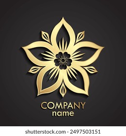 3d gold beautiful five petal flower logo