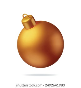 3D Gold Christmas Ball with Golden Clamp Isolated. Render Glass Christmas Tree Toy. Happy New Year Decoration. Merry Christmas Holiday. New Year and Xmas Celebration. Realistic Vector Illustration