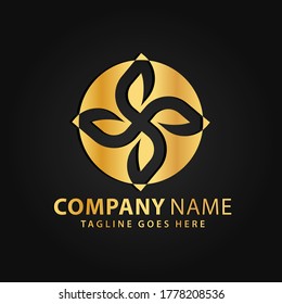3D Gold Circle Lotus Flower Company Logos Design Vector Illustration Template