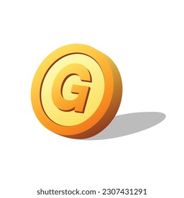 3D gold coin cartoon style vector illustration. Gold coin sign.