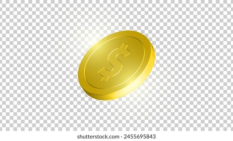 3D Gold Coin, Dollar Coin, Vector Coins with Dollar Signs