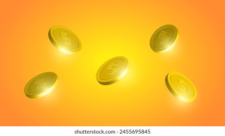 3D Gold Coin, Dollar Coin, Vector Coins with Dollar Signs
