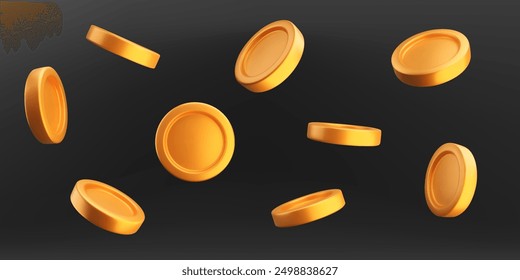 3D gold coin isolated on black background. Finance and investment symbol in perspective. Vector stylized money set