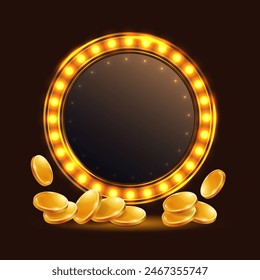 3d gold coins with glowing circular frame