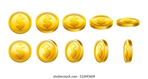 Ilustración de las monedas de oro en 3d. Monedas frescas montadas. Vector Eps10.