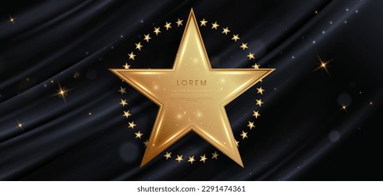 3D gold color star glowing on dark background with lighting effect and sparkle. Luxury design award ceremony concept. Vector illustration