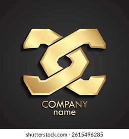 3d gold connected geometric logo