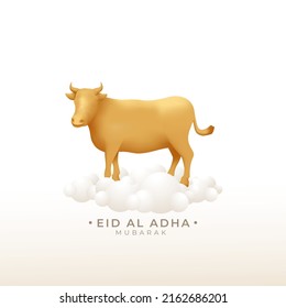 3d Gold Cow on the cloud suitable for element of Eid al adha day or sacrificial animal sale banner