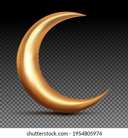 3D gold crescent moon islamic background decotarion element 