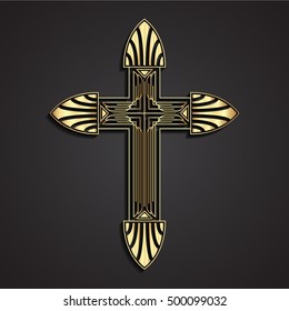 3d gold cross / art deco stile