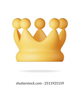 3D gold crown icon isolated on white. Render golden crown emoji symbol. Emoticon for VIP, rich, winner luxury premium success. Customer feedback, rating or status signs. Realistic vector illustration