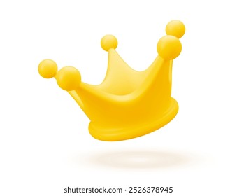 Ícone 3D Gold Crown isolado em branco. Símbolo de Coroa Dourada de Renderização. Sinais de Classificação ou Status. Ilustração de vetor realista