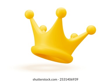 Ícone 3D Gold Crown isolado em branco. Símbolo de Coroa Dourada de Renderização. Sinais de Classificação ou Status. Ilustração de vetor realista