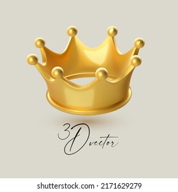 3D gold crown. Royal majesty symbol