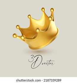 3D gold crown. Royal majesty symbol