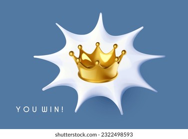 3d gold crown with speech bubble. Win, award and achieve concept