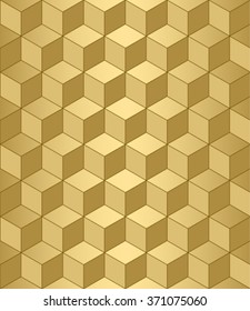  3d gold cubes seamless geometric textured pattern,  metal glance glow backdrop,  vector background, used for vip, exclusive certificate, gift cards, shop voucher, Christmas present labels