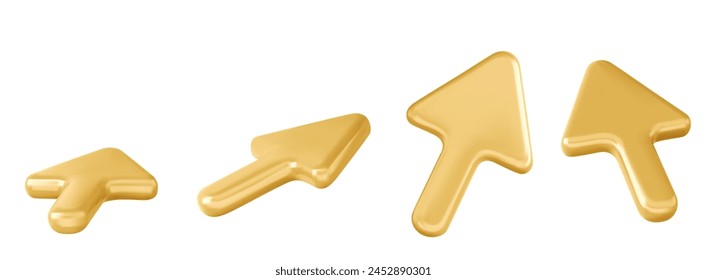 3d gold cursor arrow. Click pointer vector set. Up and down sign for computer mouse button. Isolated internet navigation point path. Simple yellow direction for next or back web interface element