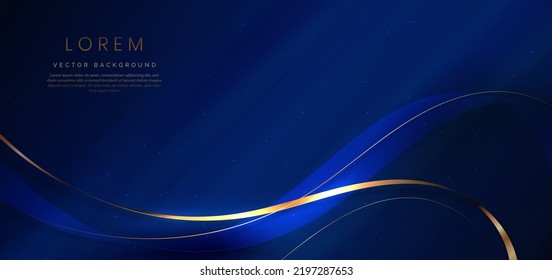 3D gold curved dark blue ribbon on dark blue background with lighting effect and sparkle with copy space for text. Luxury design style. Vector illustration - Shutterstock ID 2197287653