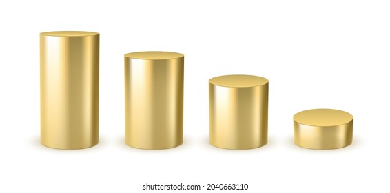 3d gold cylinder design scene stage template. Golden cylinder steel metal pipe