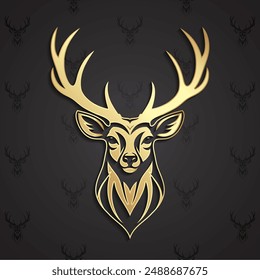 3d gold deer head trophy shiny metal logo