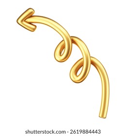 Seta doodle de ouro 3D em estilo Y2K, isolada em um fundo branco. Renderização de curva líquida dourada 3D e seta giratória, girando para cima, para baixo e para a direita com um efeito de brilho de metal. Vetor 3D figura Y2K