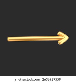 3D gold doodle arrow in Y2K style, isolated on a dark background. Render of 3D golden liquid curve and swirl arrow, rotating up, down, and right with a metal shine effect. 3D vector Y2K figure