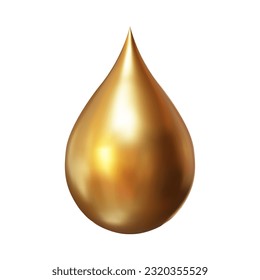 3d gold drop on isolated background. Vector illustration.